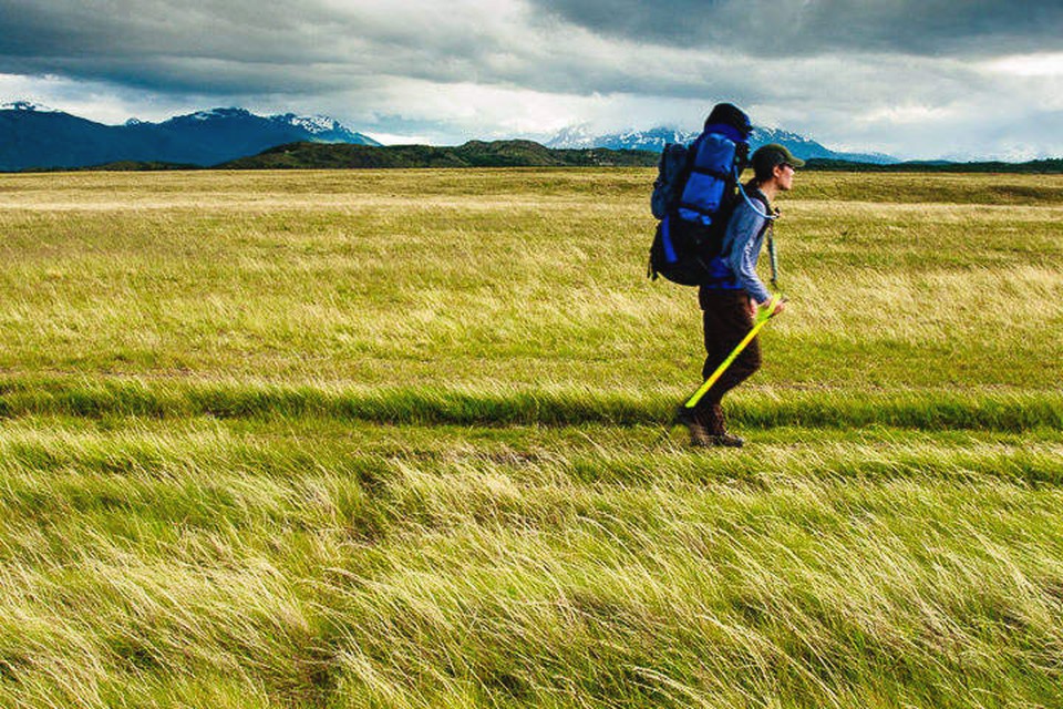 A vast open Patagonian landscape with mountains on the horizon