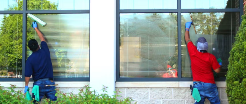 Storefront glass on a commercial building